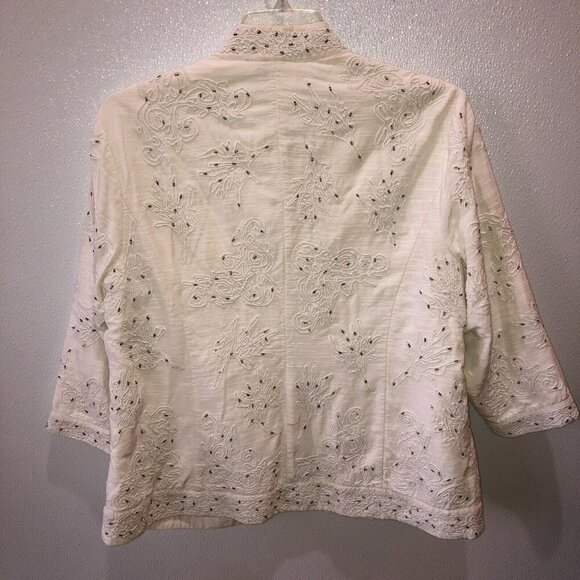 Chicos Womens Size 3 XL Ivory White Embroidered Beaded 3/4 Sleeve Blazer Jacket - Picture 7 of 10